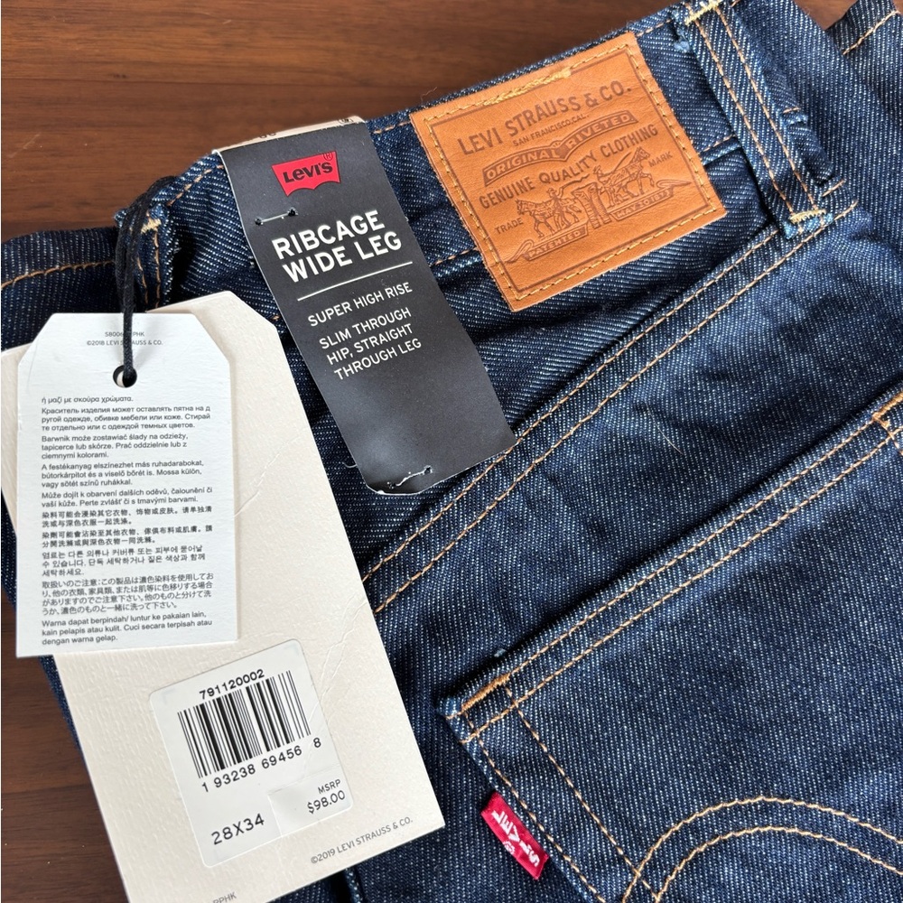 Levi's Dark Blue Ribcage Wide Leg Jeans 28x34
